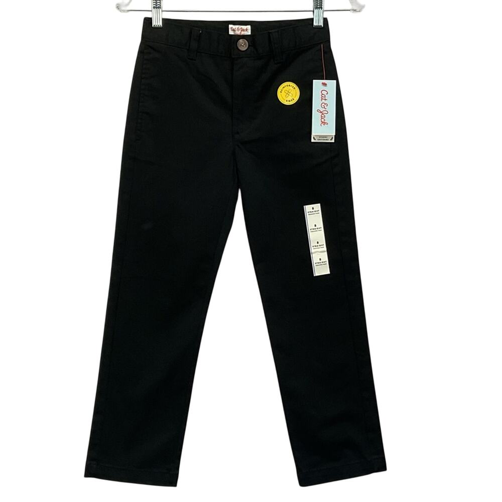 Cat & Jack Uniform Pants Boys Size 8 Black School Straight Adjustable Waist NWT